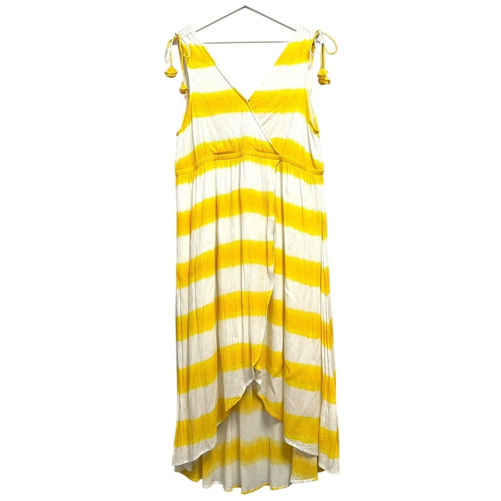 Tommy Bahama Maxi Dress Womens XL‎ Yellow Striped High Low Tassel Wrap - Picture 3 of 12